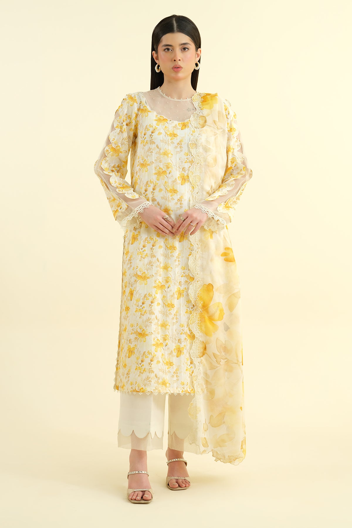 3 Piece - Printed Embroidered Suit - C6180