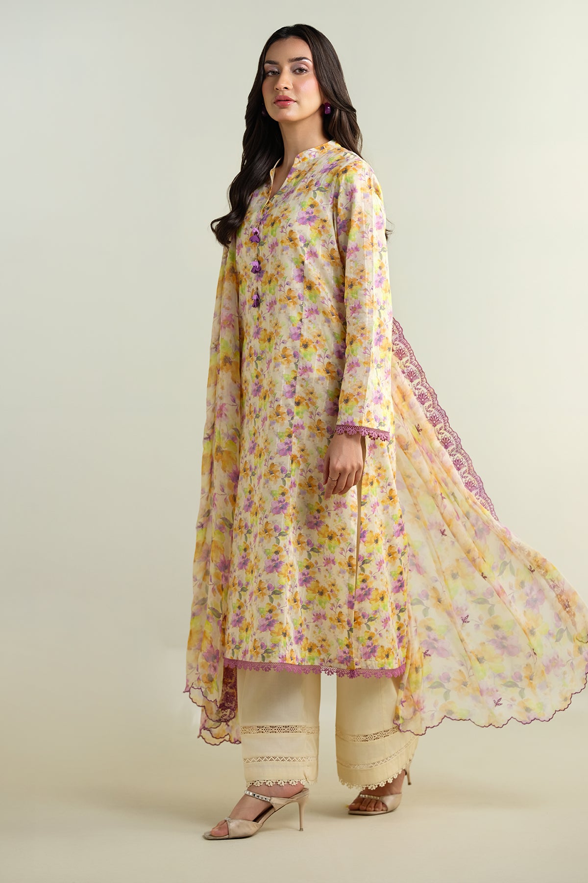 3 Piece - Printed Embroidered Suit - C6181