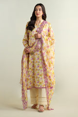 3 Piece - Printed Embroidered Suit - C6181