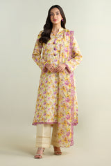 3 Piece - Printed Embroidered Suit - C6181