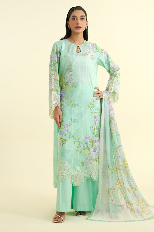 3 Piece - Printed Embroidered Suit - C6182