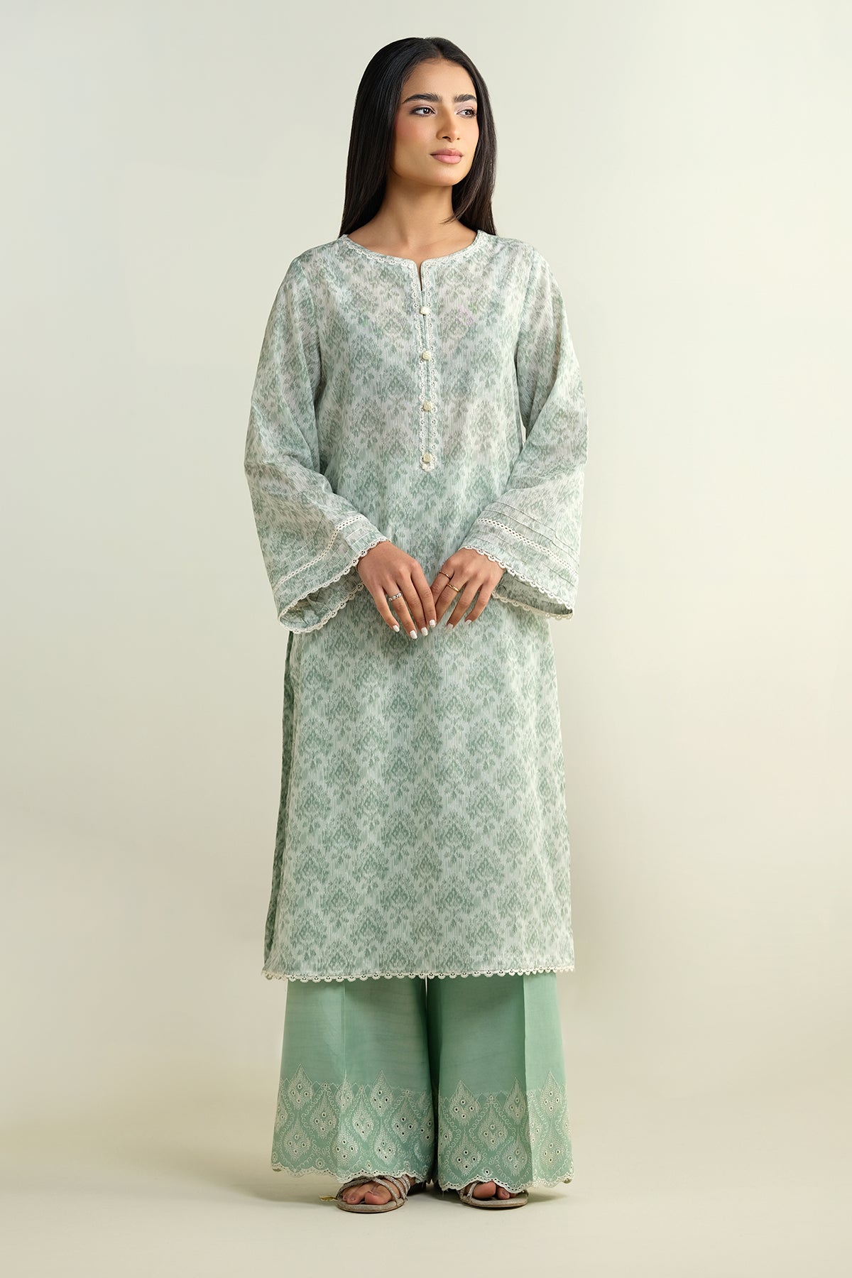 2 Piece - Printed Embroidered Suit - C6207