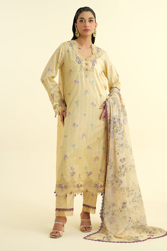 3 Piece - Printed & Embroidered Suit - C6218