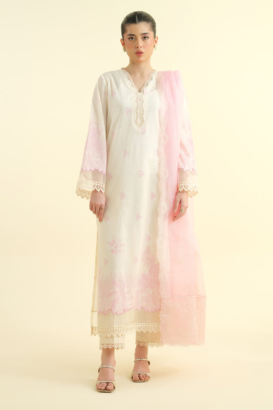 3 Piece - Printed  & Embroidered Suit - C6233