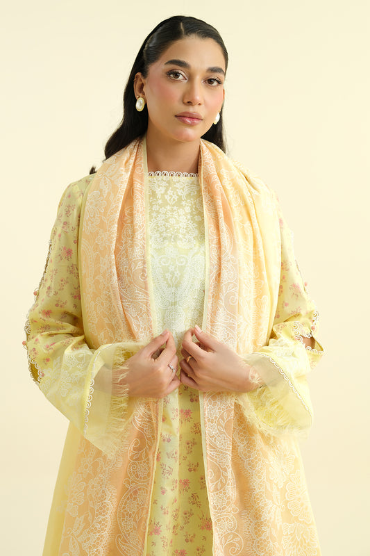 3 Piece - Printed & Embroidered Suit - C6240