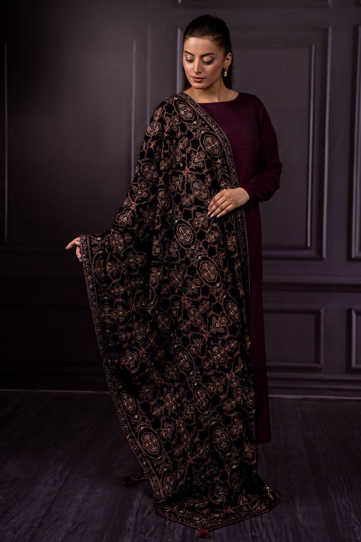 Embroidered Velvet Shawl