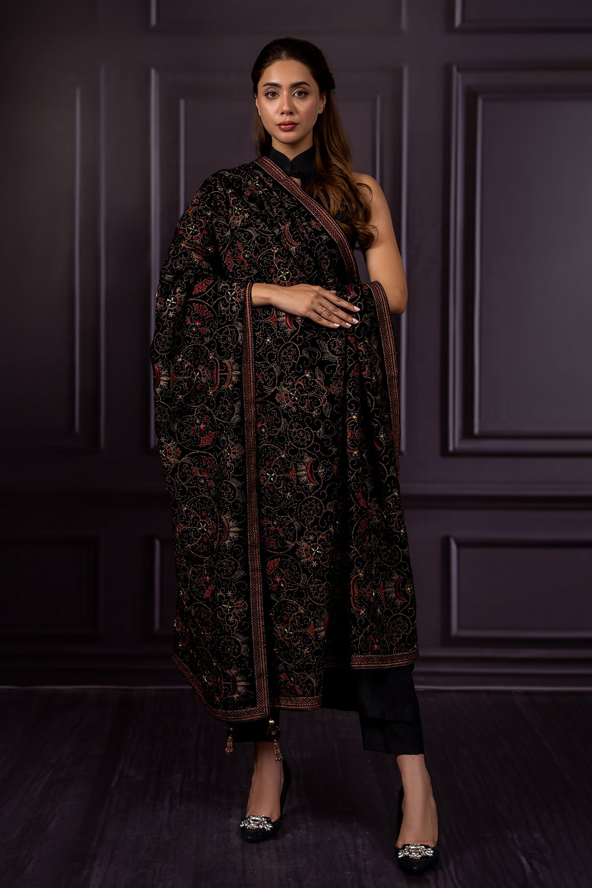 Embroidered Velvet Shawl