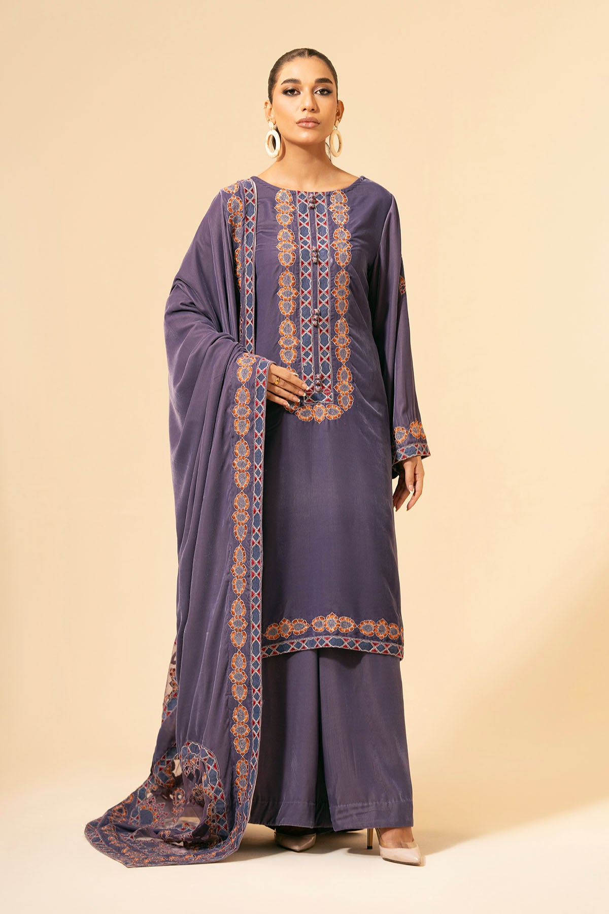 3 Piece - Embroidered Suit - E1474