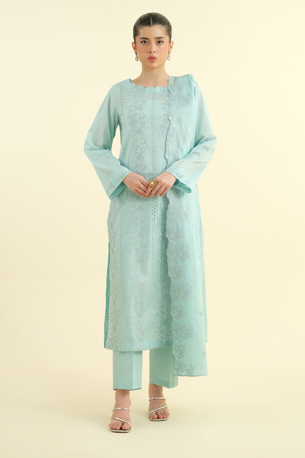 3 Piece -  Embroidered Suit - E1618