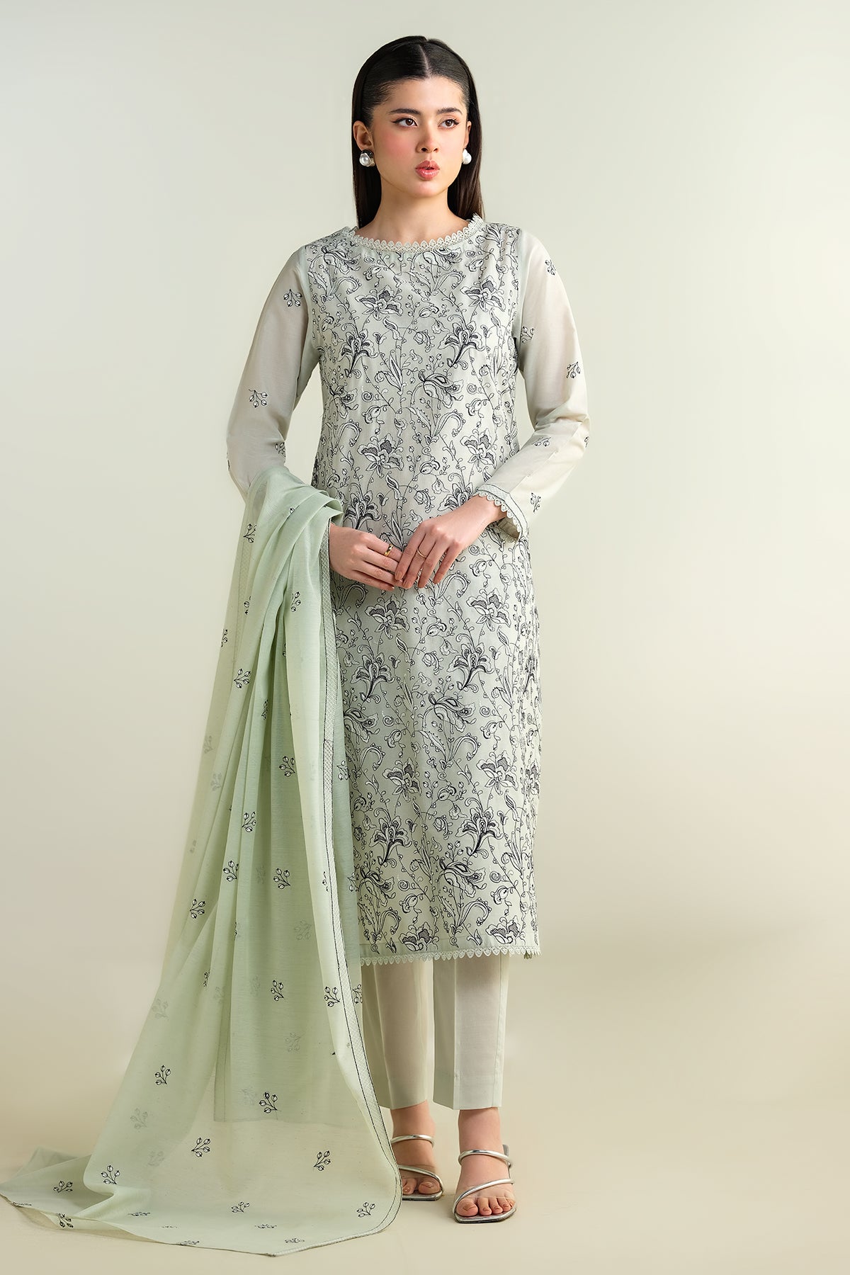 3 Piece -  Embroidered Suit - E1630
