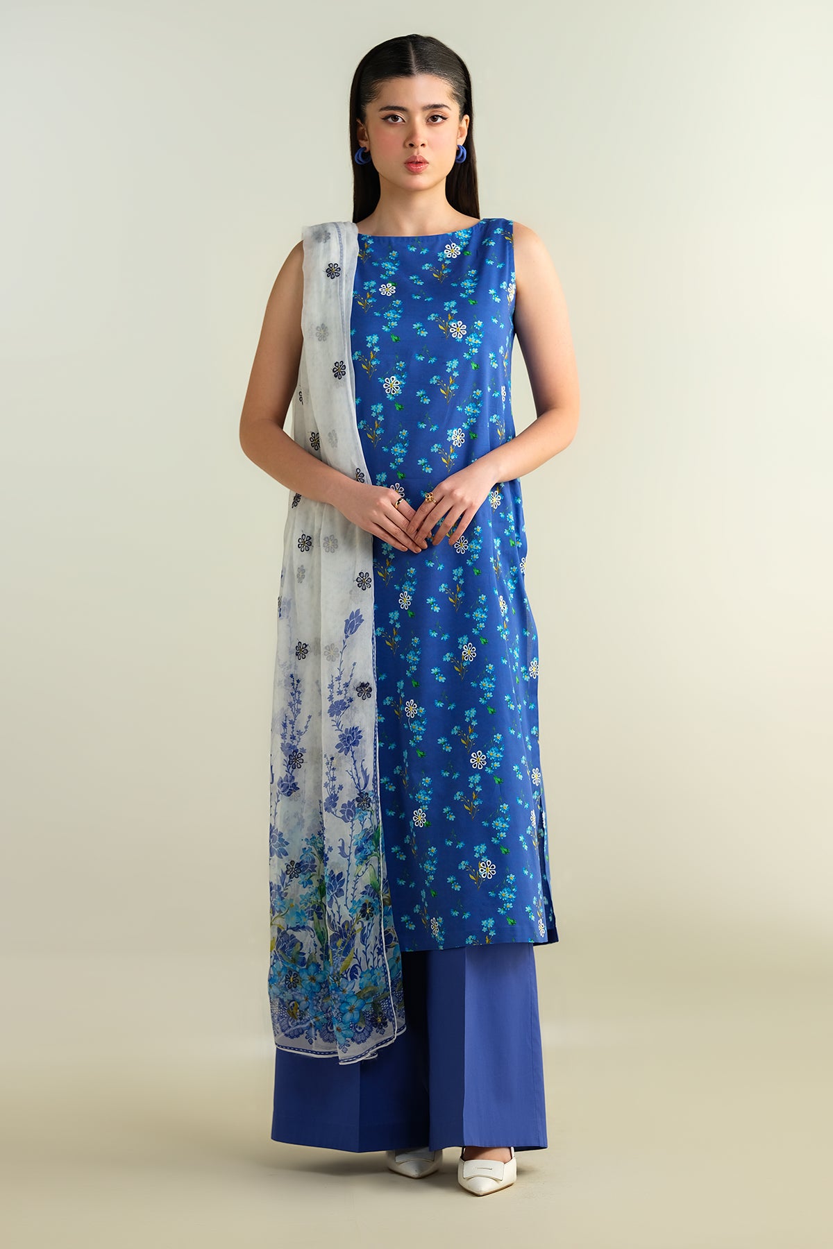 3 Piece - Printed Embroidered Suit - E1631