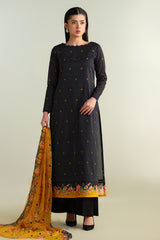 3 Piece - Printed Embroidered Suit - E1687