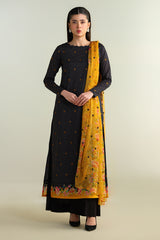 3 Piece - Printed Embroidered Suit - E1687