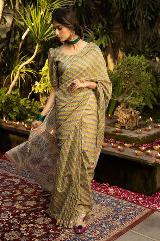 2 Piece Printed Organza Lawn Sari & Blouse