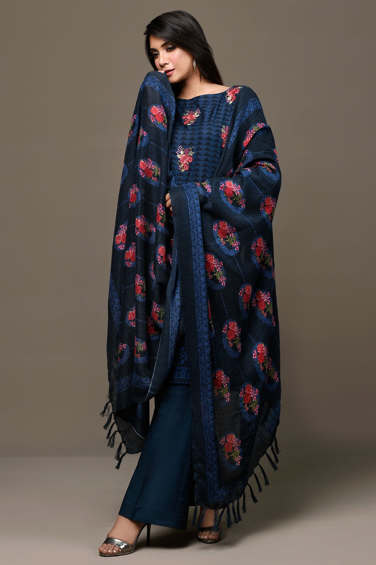 Dyed, Printed & Embroidered Wool Shawl Suit