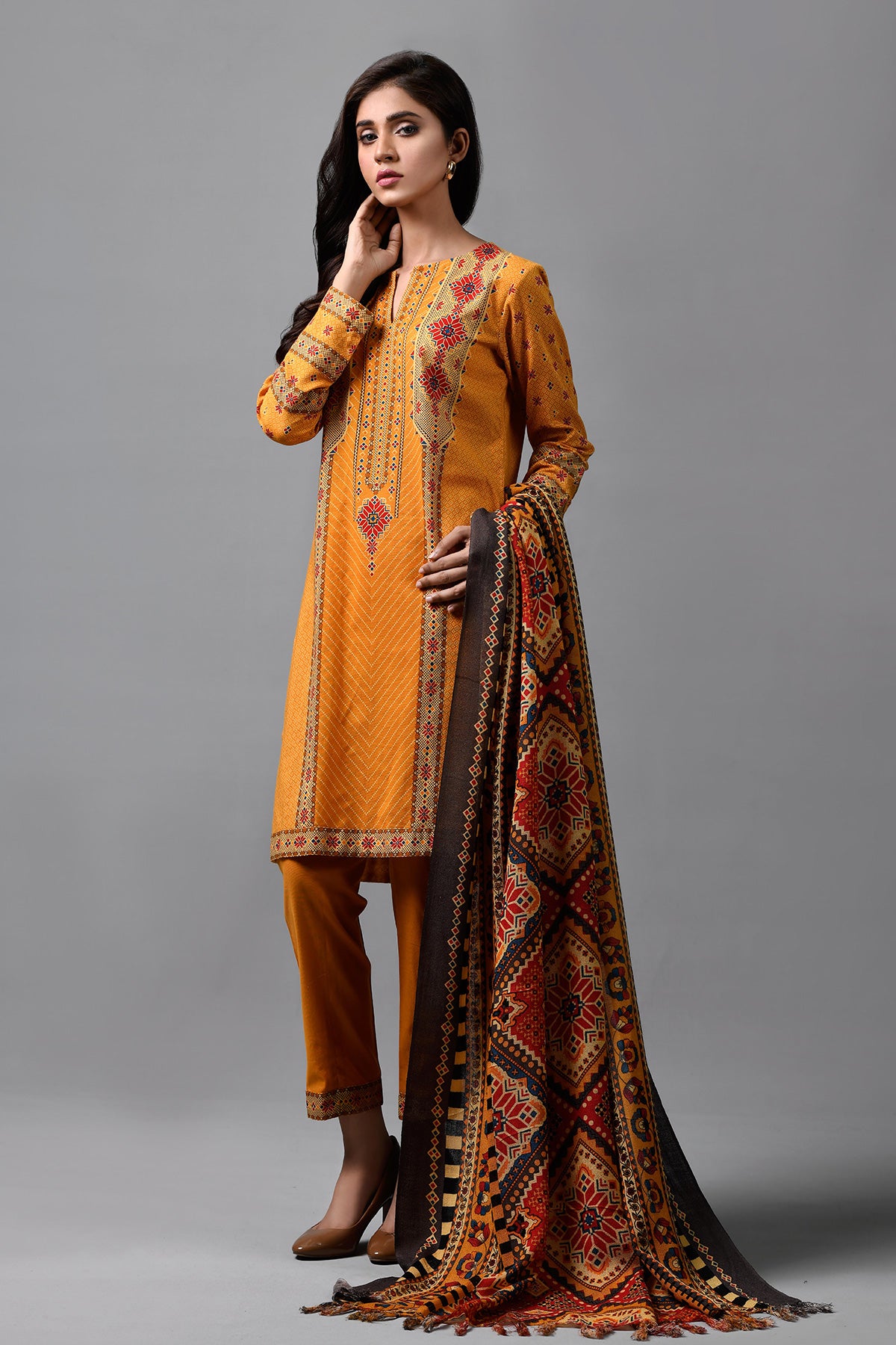 Printed Wool Shawl Suit
