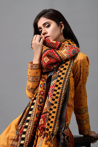 Printed Wool Shawl Suit
