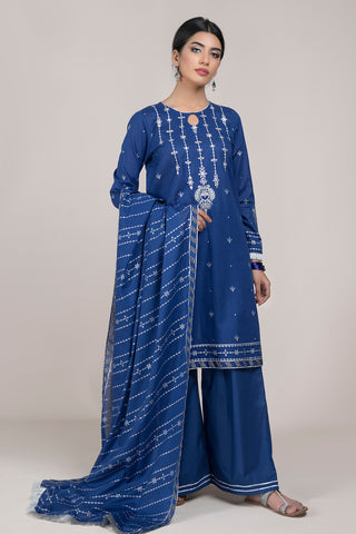 Printed & Embellished 3 Pcs Suit