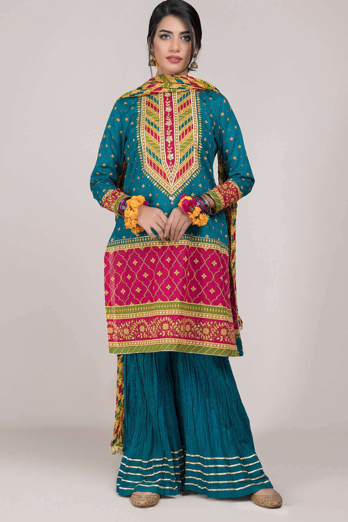 Printed & Embellished 3 Pcs Suit