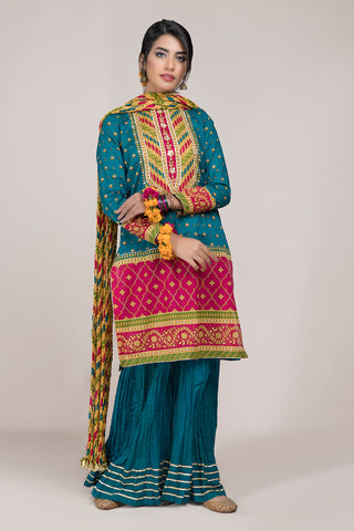 Printed & Embellished 3 Pcs Suit