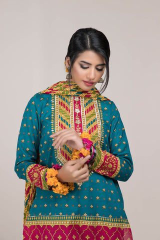 Printed & Embellished 3 Pcs Suit