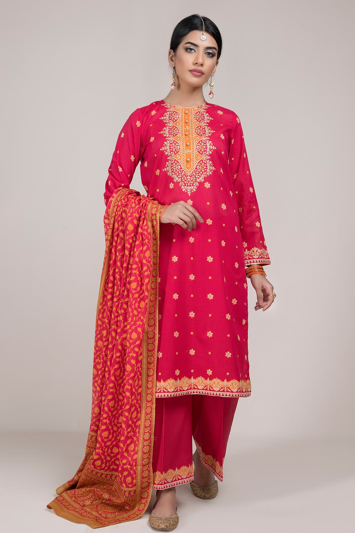 Printed & Embellished 3 Pcs Suit