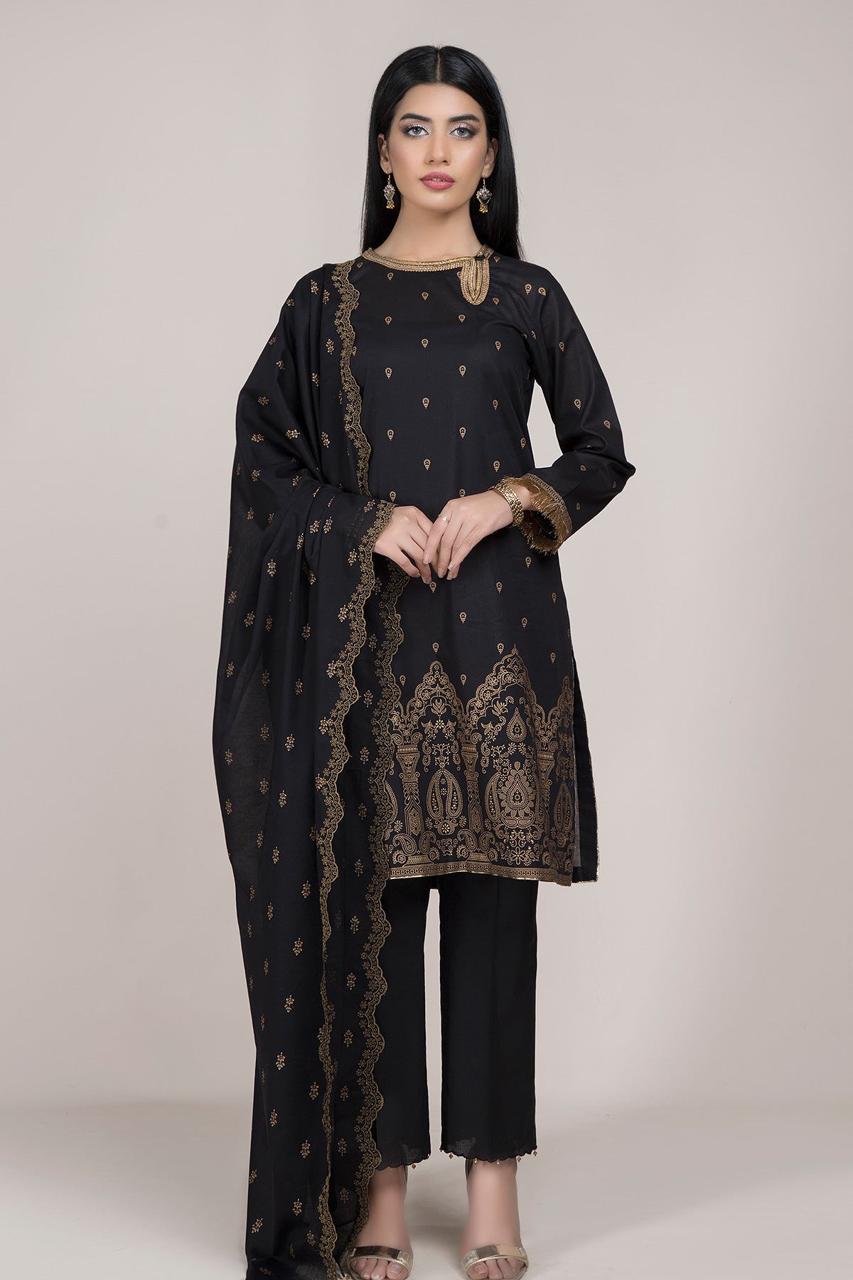 Printed & Embroidered 3 Pcs Suit