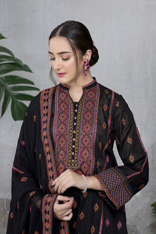 Dyed & Embroidered 3 Pcs Suit
