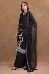 2 Pcs Embroidered Pure Chiffon Suit With Laces
